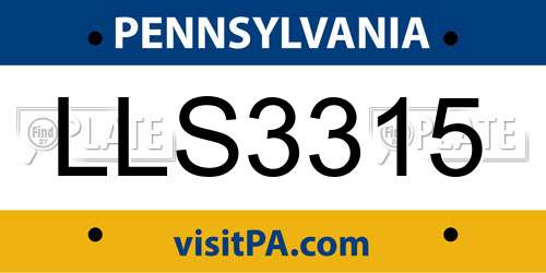 LLS3315 Pennsylvania License Plate