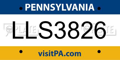 LLS3826 Pennsylvania License Plate