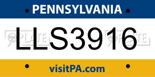 LLS3916 Pennsylvania License Plate