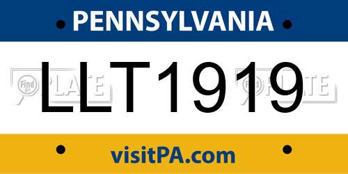 LLT1919 Pennsylvania License Plate
