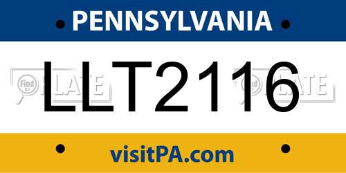 LLT2116 Pennsylvania License Plate
