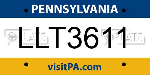 LLT3611 Pennsylvania License Plate