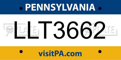 LLT3662 Pennsylvania License Plate