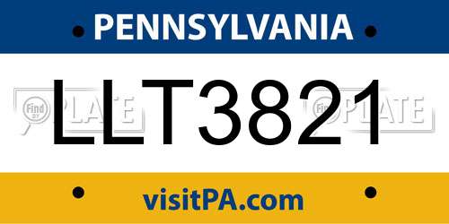 LLT3821 Pennsylvania License Plate
