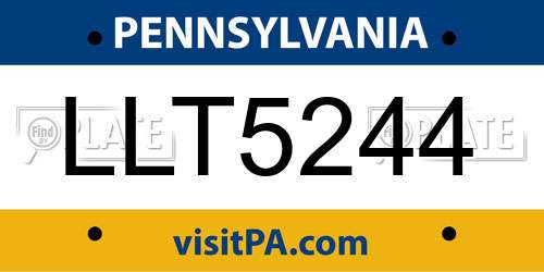 LLT5244 Pennsylvania License Plate