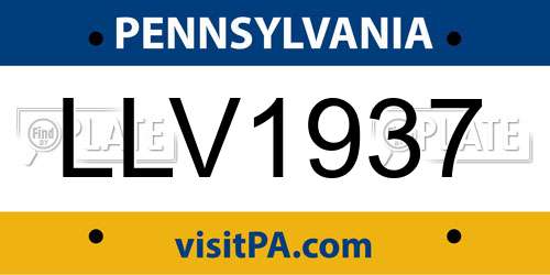 LLV1937 Pennsylvania License Plate