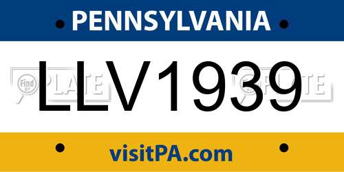 LLV1939 Pennsylvania License Plate