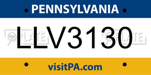 LLV3130 Pennsylvania License Plate