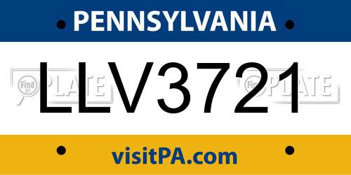 LLV3721 Pennsylvania License Plate