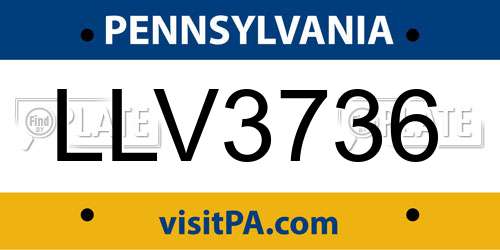 LLV3736 Pennsylvania License Plate