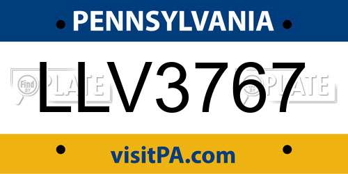 LLV3767 Pennsylvania License Plate