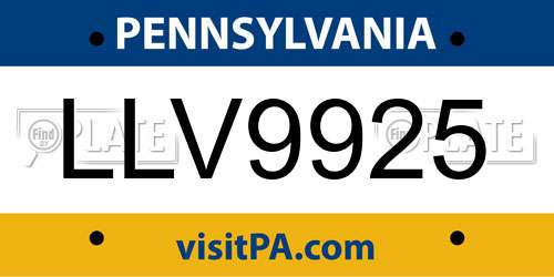 LLV9925 Pennsylvania License Plate