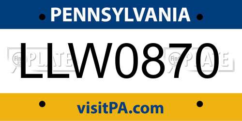 LLW0870 Pennsylvania License Plate