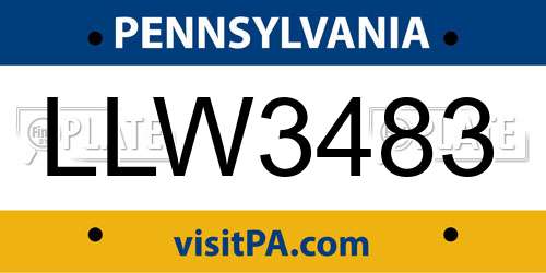 LLW3483 Pennsylvania License Plate