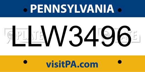 LLW3496 Pennsylvania License Plate