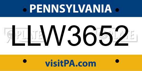 LLW3652 Pennsylvania License Plate