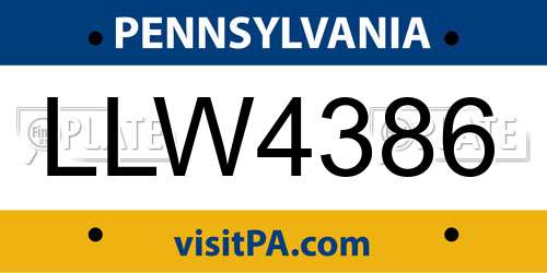 LLW4386 Pennsylvania License Plate
