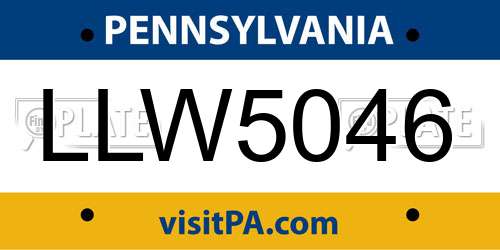 LLW5046 Pennsylvania License Plate