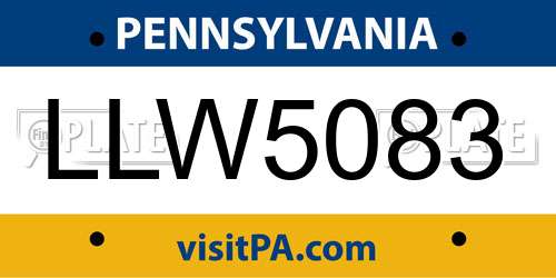 LLW5083 Pennsylvania License Plate