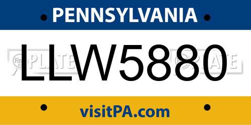 LLW5880 Pennsylvania License Plate