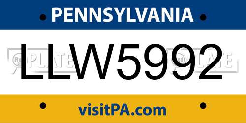 LLW5992 Pennsylvania License Plate
