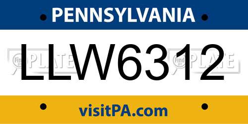 LLW6312 Pennsylvania License Plate