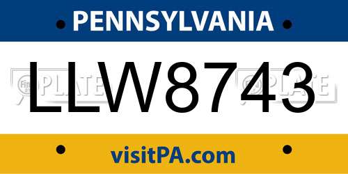 LLW8743 Pennsylvania License Plate