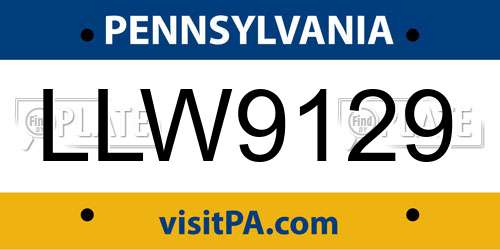 LLW9129 Pennsylvania License Plate