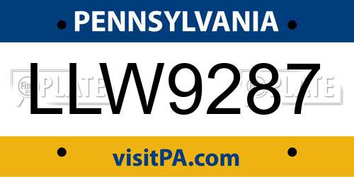 LLW9287 Pennsylvania License Plate