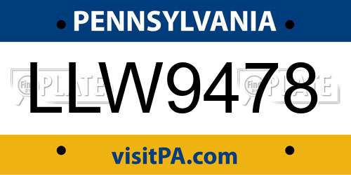 LLW9478 Pennsylvania License Plate