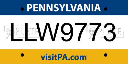 LLW9773 Pennsylvania License Plate