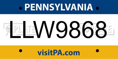 LLW9868 Pennsylvania License Plate