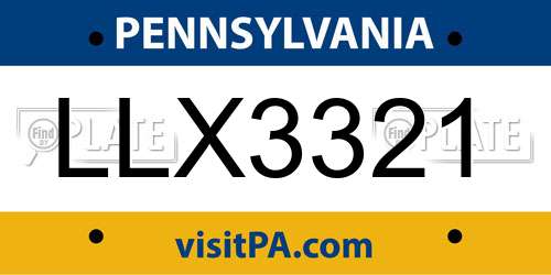 LLX3321 Pennsylvania License Plate