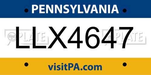 LLX4647 Pennsylvania License Plate