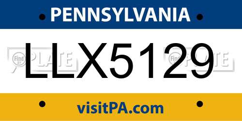 LLX5129 Pennsylvania License Plate