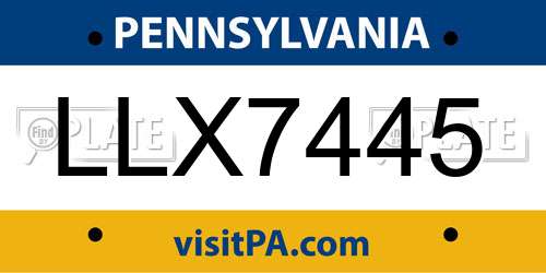 LLX7445 Pennsylvania License Plate