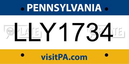 LLY1734 Pennsylvania License Plate