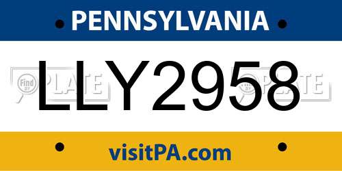 LLY2958 Pennsylvania License Plate