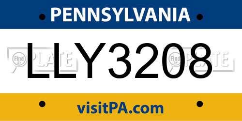 LLY3208 Pennsylvania License Plate