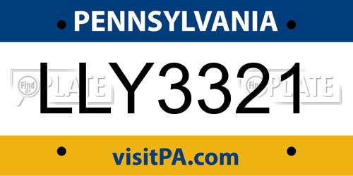 LLY3321 Pennsylvania License Plate