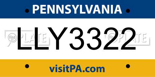 LLY3322 Pennsylvania License Plate