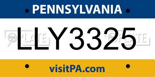 LLY3325 Pennsylvania License Plate
