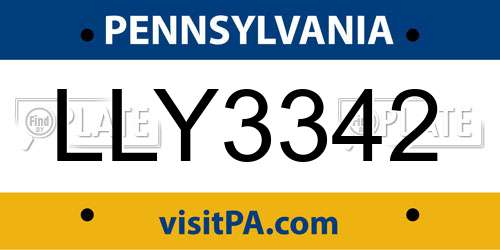 LLY3342 Pennsylvania License Plate