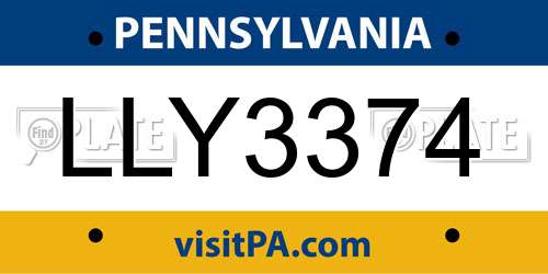 LLY3374 Pennsylvania License Plate