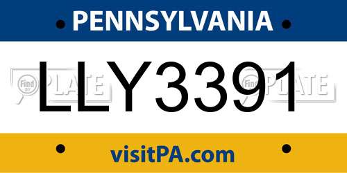 LLY3391 Pennsylvania License Plate