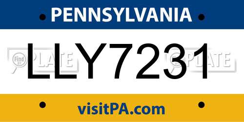 LLY7231 Pennsylvania License Plate