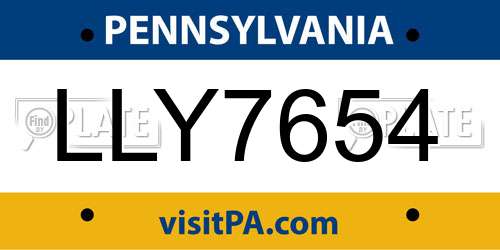 LLY7654 Pennsylvania License Plate
