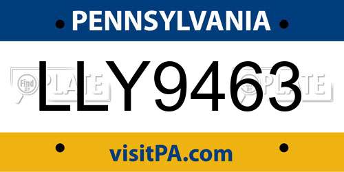 LLY9463 Pennsylvania License Plate