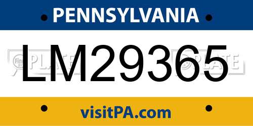 LM29365 Pennsylvania License Plate
