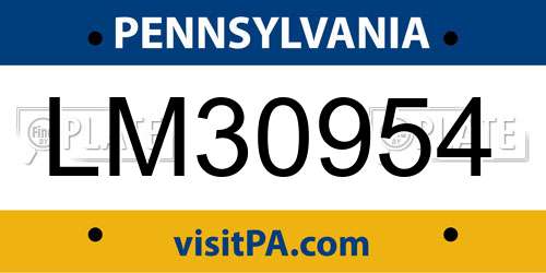 LM30954 Pennsylvania License Plate
